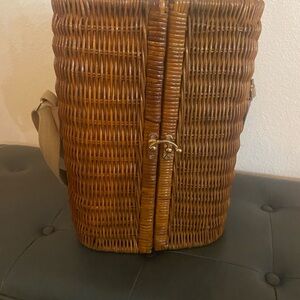 Awesome wicker wine carrier with shoulder strap